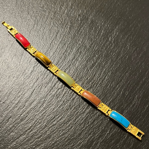 Gemstone Magnetic Chinese Characters Bracelet Marked 316L S.Steel - Picture 1 of 13